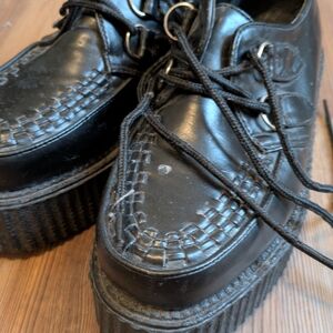Men's Black Leather Platform Lace-Up Shoes